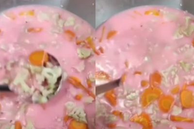 Penampakan Es Sayur Kuahnya Pink, Ada Potongan Wortel dan Kembang Kol: Ide Takjil Sehat?