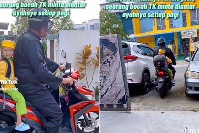 Ngakak! Sekolah Cuma Satu Langkah dari Rumah, Bocah Ini Minta Diantar Ayahnya Naik Motor