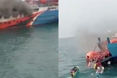 Viral Momen Tegang Kapal Feri Terbakar Usai Lepas Landas dari Pelabuhan Merak