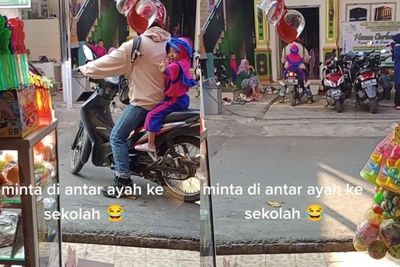Kocak! Sekolah Seberang Rumah, Anak ini Tetap Minta Diantar oleh Ayahnya Pakai Motor