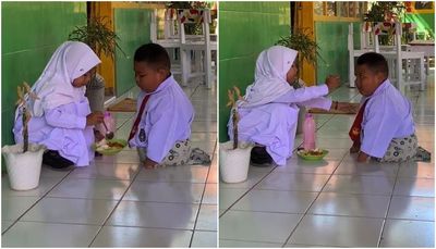 Viral Momen Anak Cewek Suapin Mie ke Temannya yang Disabilitas, Sweet tapi Bikin Netizen Tertampar!