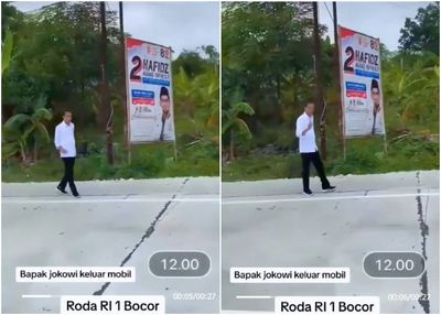 Viral Momen Presiden Jokowi Santuy Jalan di Grobogan karena Ban Mobil Dinas Bocor, Ramah Sapa Warga