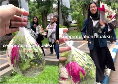 Bukan Boneka, Mahasiswi Ini Malah Dapat Bunga Tabur dari Temannya Usai Sidang Sempro