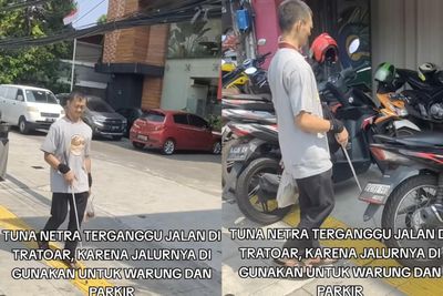 Trotoar Dipakai Parkir Motor dan Warung sehingga Tunanetra Jadi Korban, Netizen pun Murka!