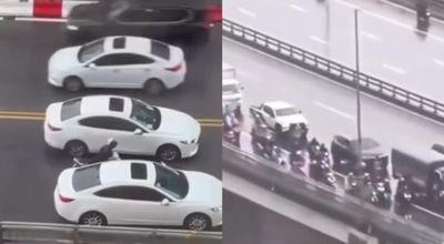 Pengemudi Mobil Menyetir Dengan Sangat Pelan Demi Melindungi Pengendara Motor dari Angin Kencang