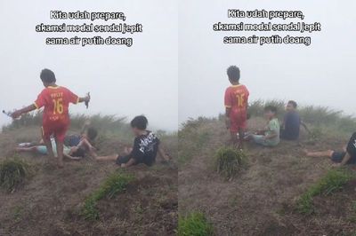 Cewek Ini Syok Ketemu Akamsi Hanya Pakai Sandal dan Kaos saat di Puncak Gunung
