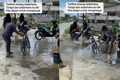 Viral! Aksi Mulia Petugas Steam Motor yang Layani Mencuci Sepeda Anak Istimewa hingga Bikin Warganet Terharu