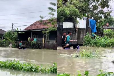 Viral, Dua Remaja Santuy Terobos Banjir Pakai Sepeda Listrik, Netizen : Awas Kesetrum!