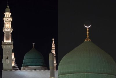 Potret Keindahan Bulan Sabit Sejajar dengan Kubah Hijau Masjid Nabawi Bikin Netizen Takjub