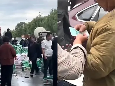 Mengharukan! Truk Terguling di China, Warga Justru Bantu Beli Dagangan Bukan Menjarah