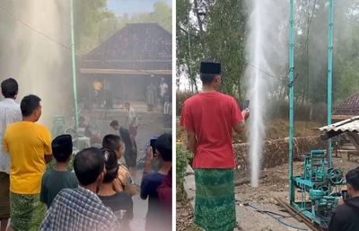 Viral Semburan Air Setinggi Belasan Meter yang Disertai Munculnya Pelangi di Madura
