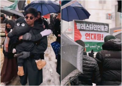 Sambil Gendong Ameena, Atta Halilintar Ikut Aksi Kemanusiaan Dukung Palestina di Seoul Korea Selatan
