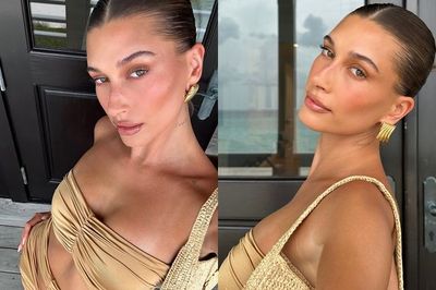 Hailey Bieber Pamer Tren TikTok Latte Makeup, Tampil Memukau Serba Coklat Keemasan
