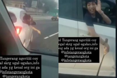 Viral Aksi Driver Mobil Ugal-Ugalan Tenteng Senjata Tajam di Tol Tangerang, Diduga Pelaku Begal