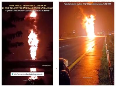 Sebuah Truk Pertamina Mengalami Kebakaran di Tol Jombang-Mojokerto
