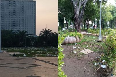 Parah Banget! Lapangan Simpang Lima Semarang Penuh Sampah Sisa Acara Tahun Baru 2024