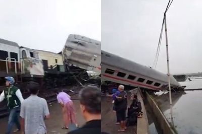 Kereta Lokal Bandung Raya Tabrakan dengan KA Turangga Pagi Ini