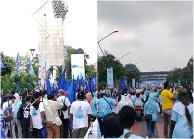 Ruas Jalan Menuju GBK Siang Ini Padat Jelang Kampanye Akbar Prabowo-Gibran, Massa Kompak Pakai Kaos 02