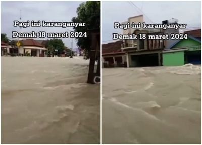 Karanganyar Demak Dilanda Banjir, Air Mengalir Deras Akibat Curah Hujan Tinggi dan Tanggul Sungai Jebol