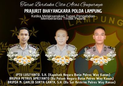 3 Polisi Tewas Ditembak Saat Gerebek Sabung Ayam di Lampung Dimakamkan Hari Ini