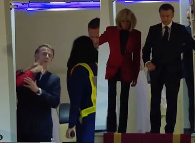 Momen Wajah Presiden Macron Ditoyor Istrinya di Pesawat Viral, Berantem atau Bercanda?
