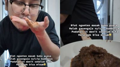 Asyik Bikin Konten Masak, Pria Ini Spontan Cicip Bumbu Rendang saat Puasa