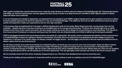 Sega Tunda Football Manager 25: Fokus pada Kualitas dan Pengalaman Permainan yang Optimal