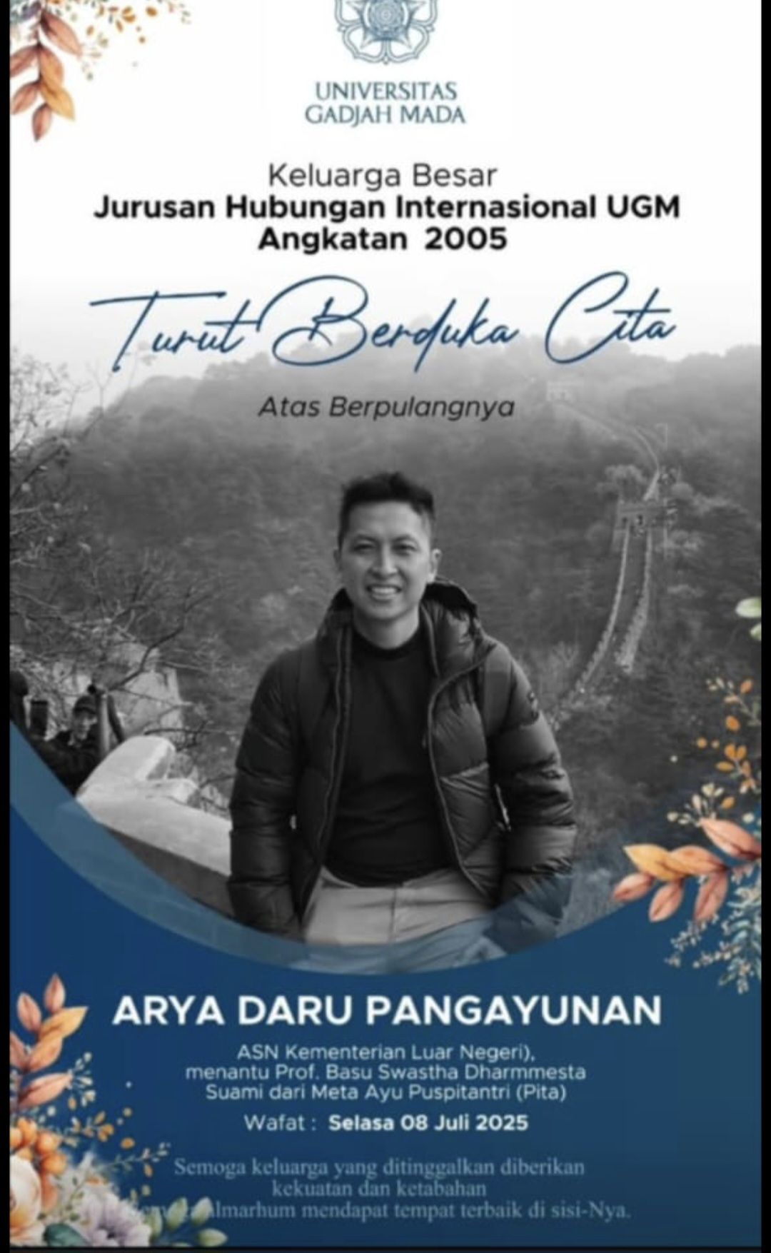 Ditemukan Dalam Kondisi Kepala dilakban dan Tubuh Tertutup Selimut, UGM Desak Pengusutan Meninggalnya Diplomat Muda, Arya Daru Pangayunan