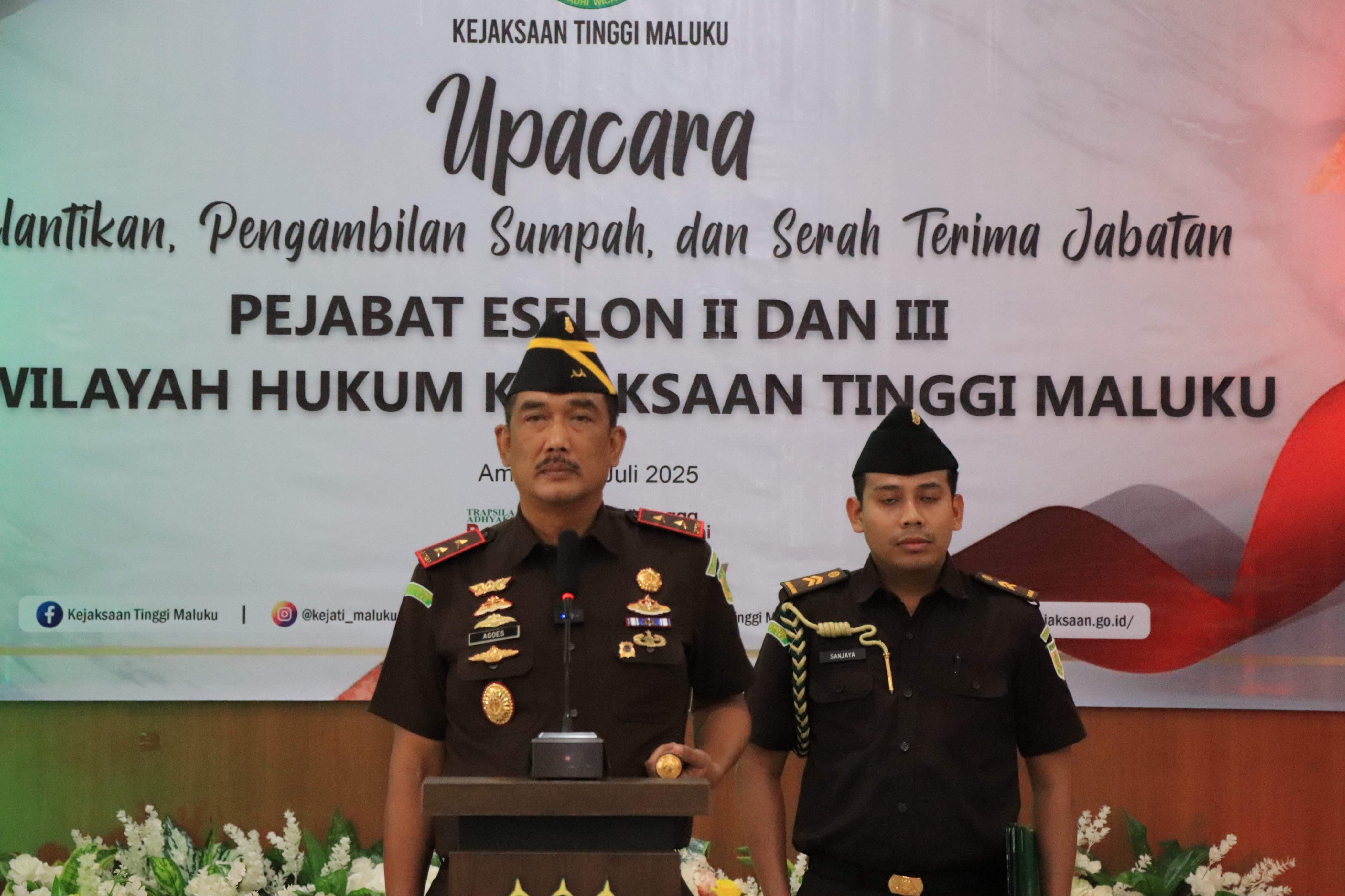 Lantik 8 Pejabat Kejati Maluku, Agoes Puji Keberanian Triono Eks Aspidsus, Selamatkan Uang Negara Rp 62 Miliar