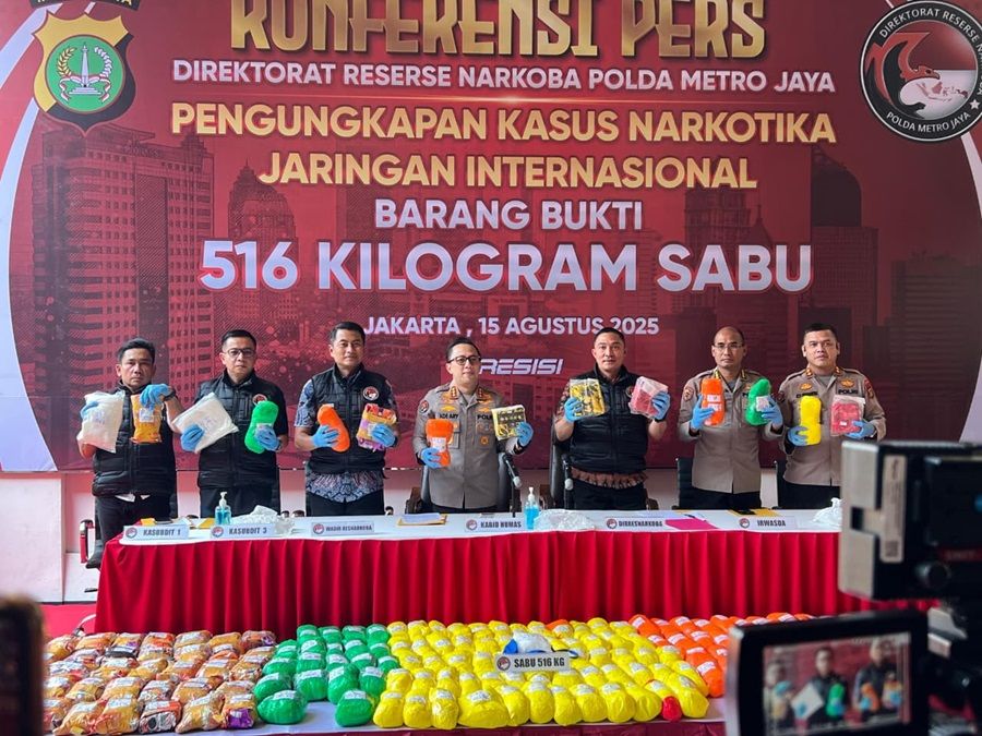 Sebanyak 516 Kg Sabu yang Disita Polda Metro Berasal dari Iran-China, Ditaksir Senilai Rp516 M