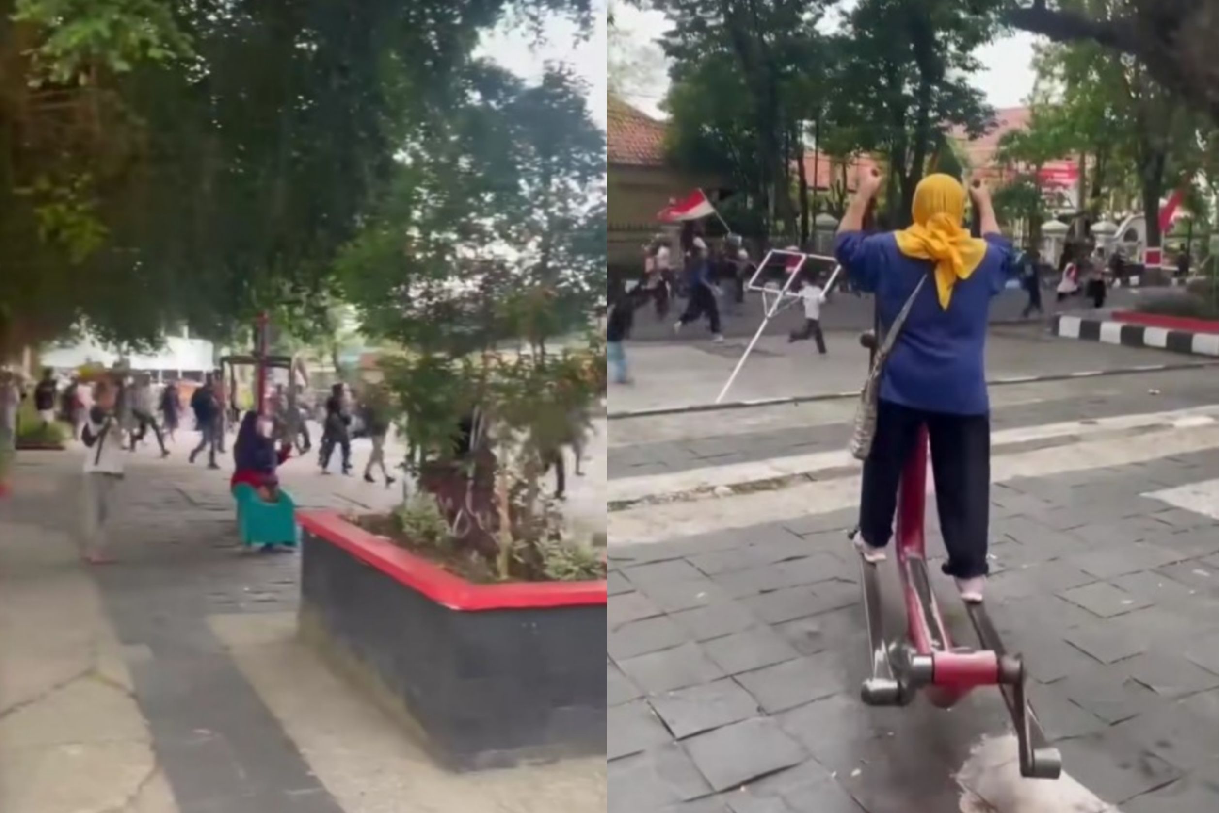 Santuy Abis! Emak-emak Malah Asik Olahraga di Tengah Aksi Demo Yang Lagi Memanas