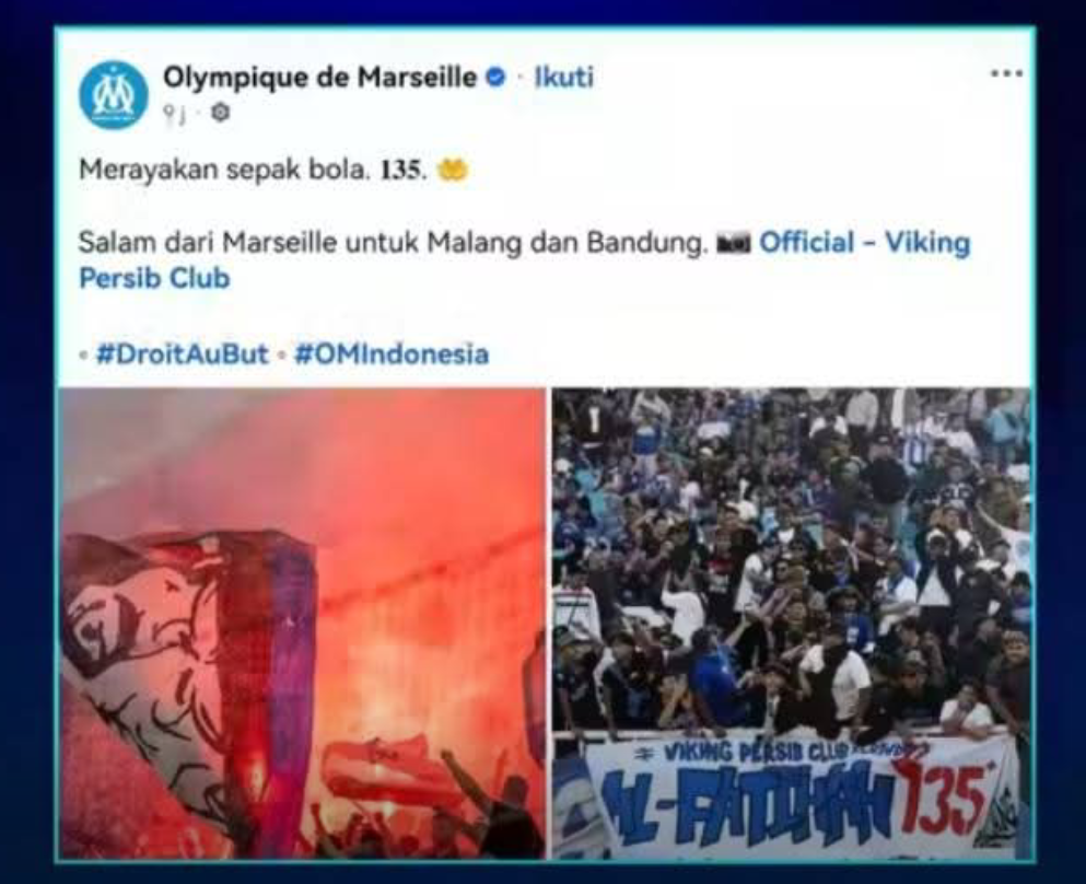 Perdamaian Bobotoh & Aremania Gaung ke Eropa, Olympique de Marseille Angkat Jempol