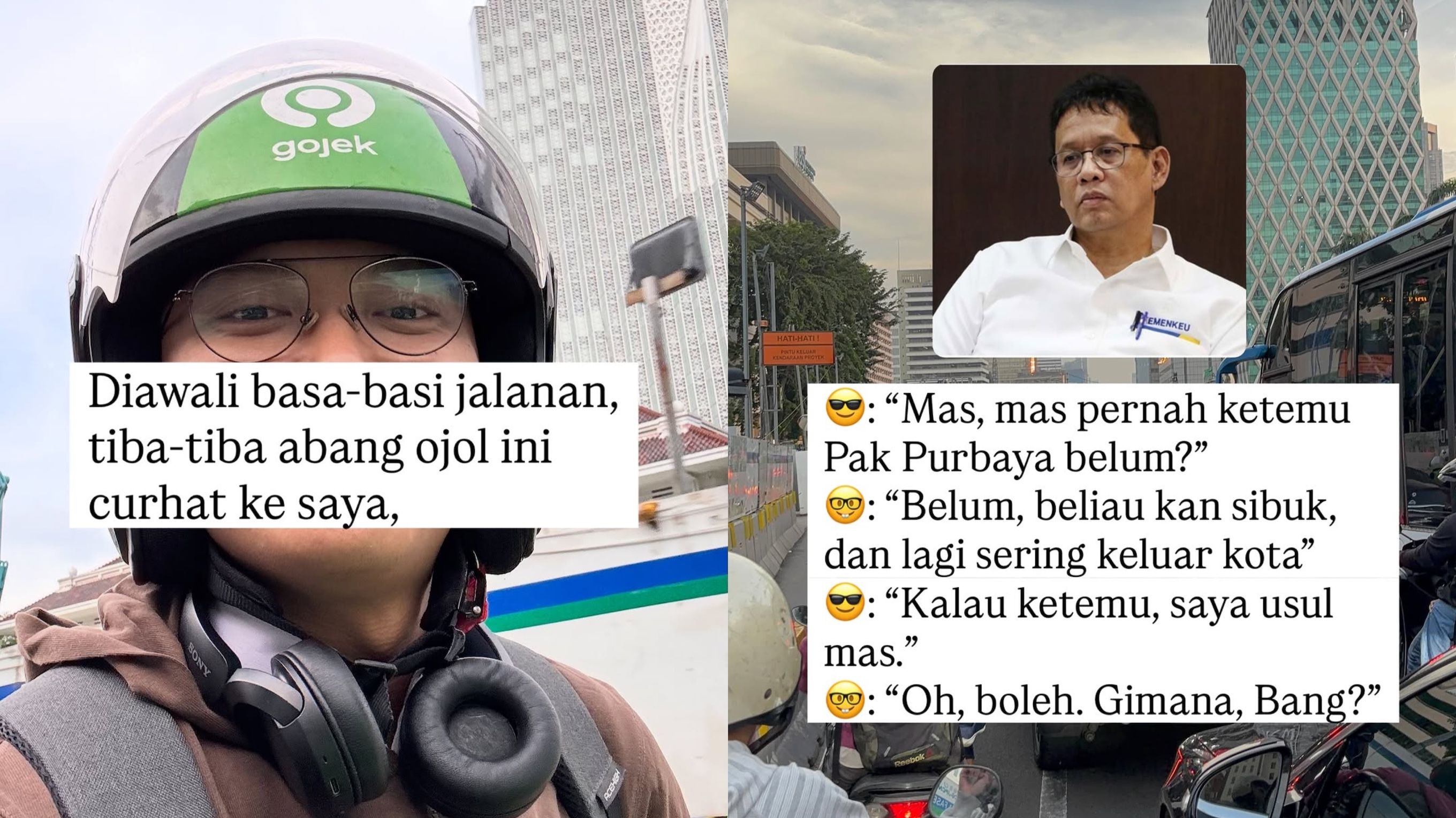 Viral! Curhat Ojol ke Pegawai Kemenkeu Soal Cicilan Motor: “Tolong Sampaikan ke Pak Purbaya”