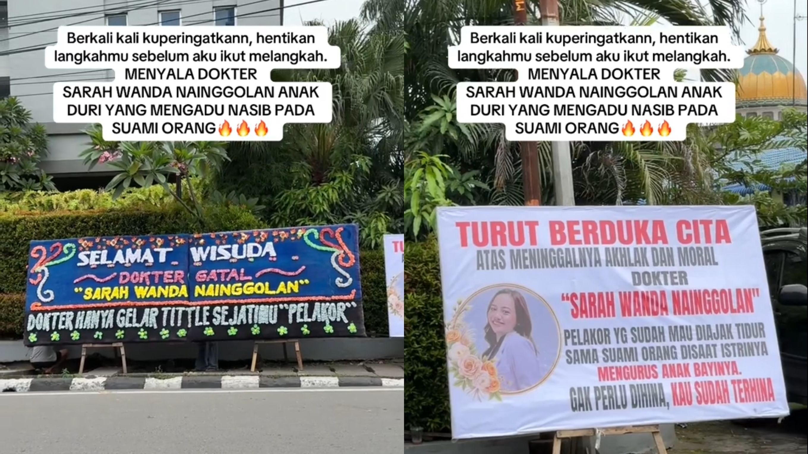 Istri Sah Pasang Papan Bunga Sindir Selingkuhan Suami Saat Wisuda, Aksinya Bikin Heboh!