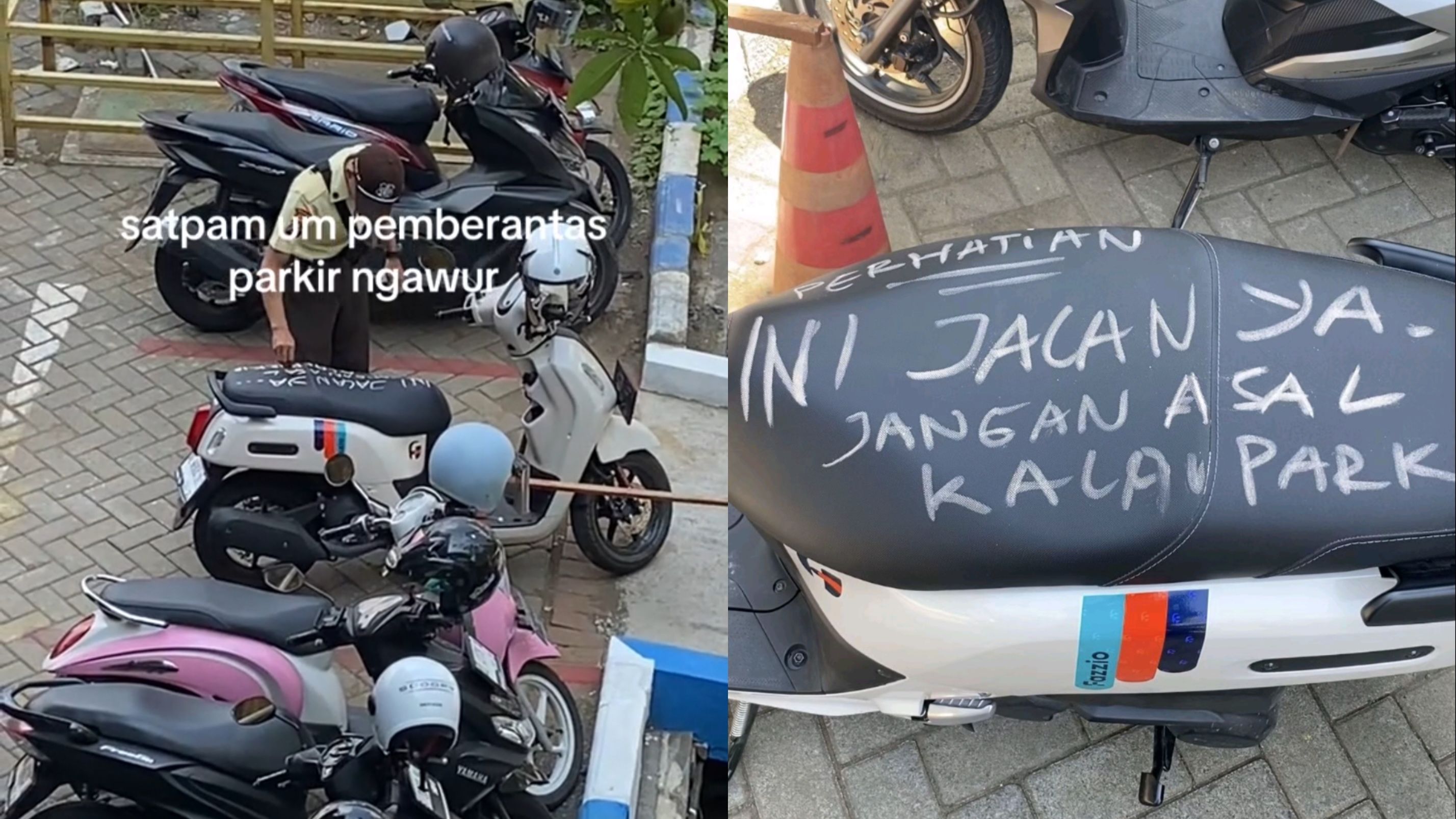 Viral Satpam UM Coret Jok Motor dengan Kapur, Teguran Kocak tapi Ngena Banget!
