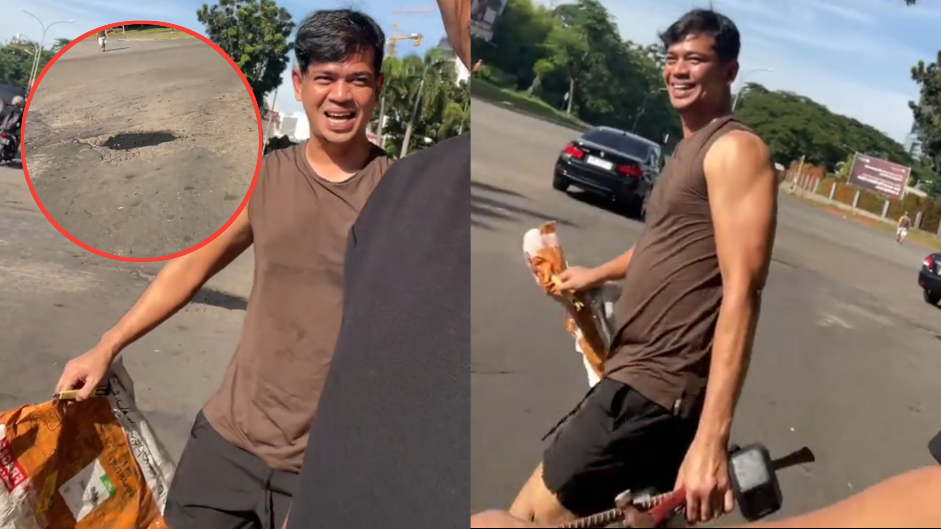 Respect! Surya Insomnia Turun Tangan Tambal Jalan Berlubang di Tangerang Selatan