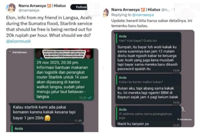 Dugaan Pungli Akses Internet Starlink untuk Korban Bencana di Sumatera Viral di Media Sosial