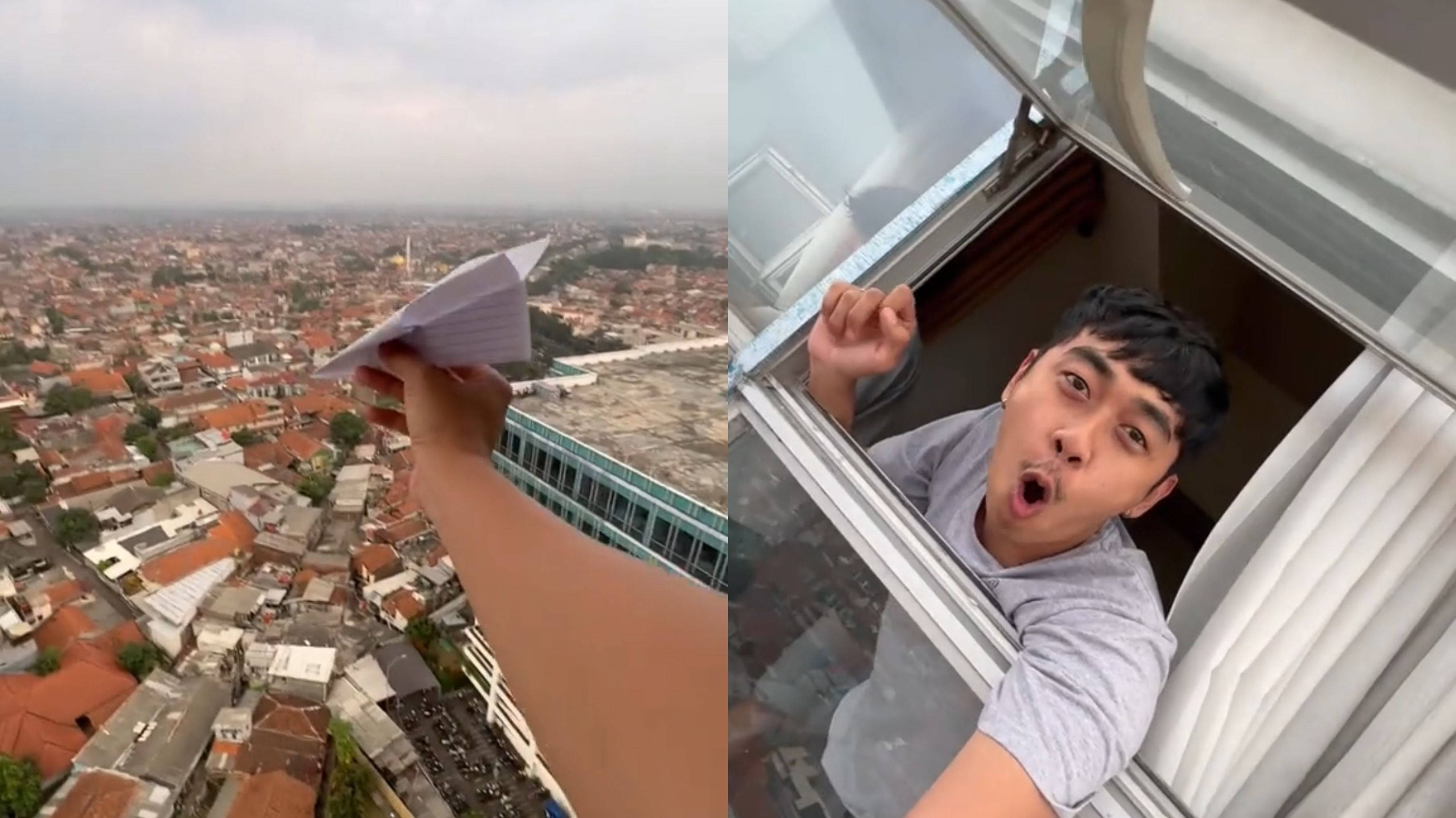 Aksi Cowok Ini Terbangkan Pesawat Kertas dari Atas Gedung, Ending Videonya Justru Bikin Kaget