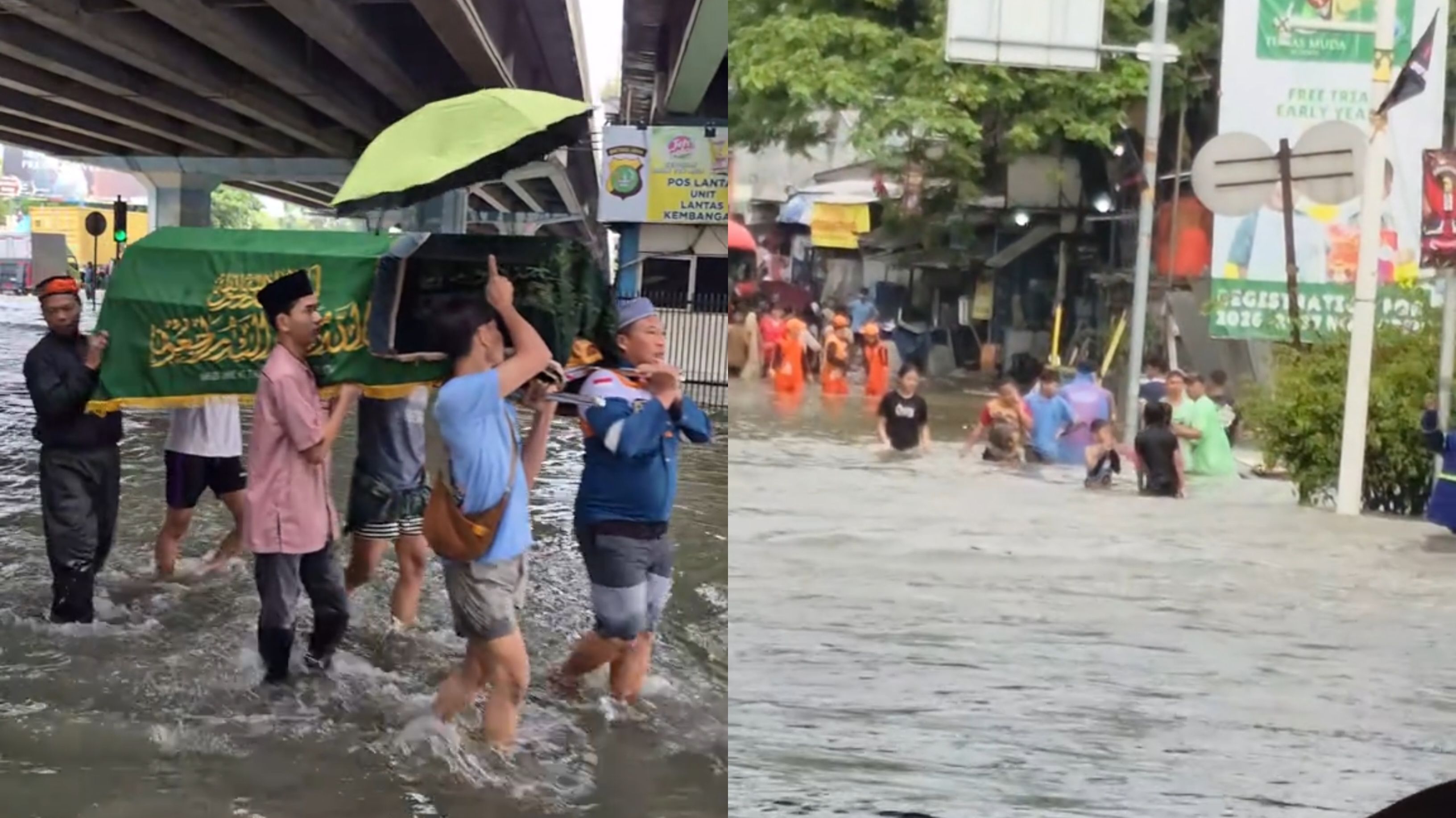 Detik-Detik Keranda Jenazah Tetap Melaju ke Tujuan Saat Banjir Besar Menggenangi Jalan