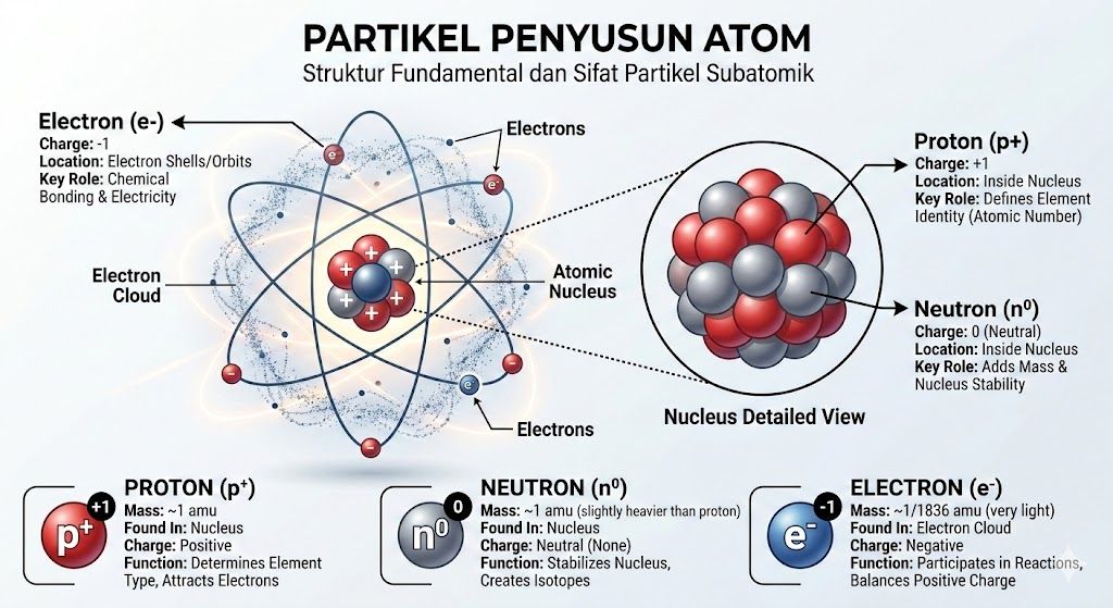 Mengenal 3 Partikel Penyusun Atom: Proton, Neutron dan Elektron