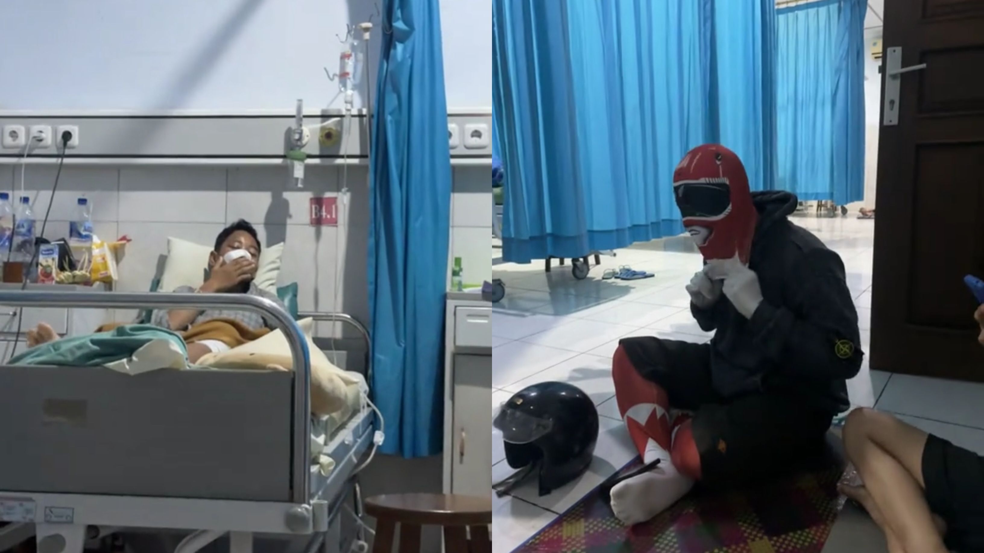 Momen Kocak, Pasien Perban Mulut Tahan Tawa Saat Dijenguk Power Ranger