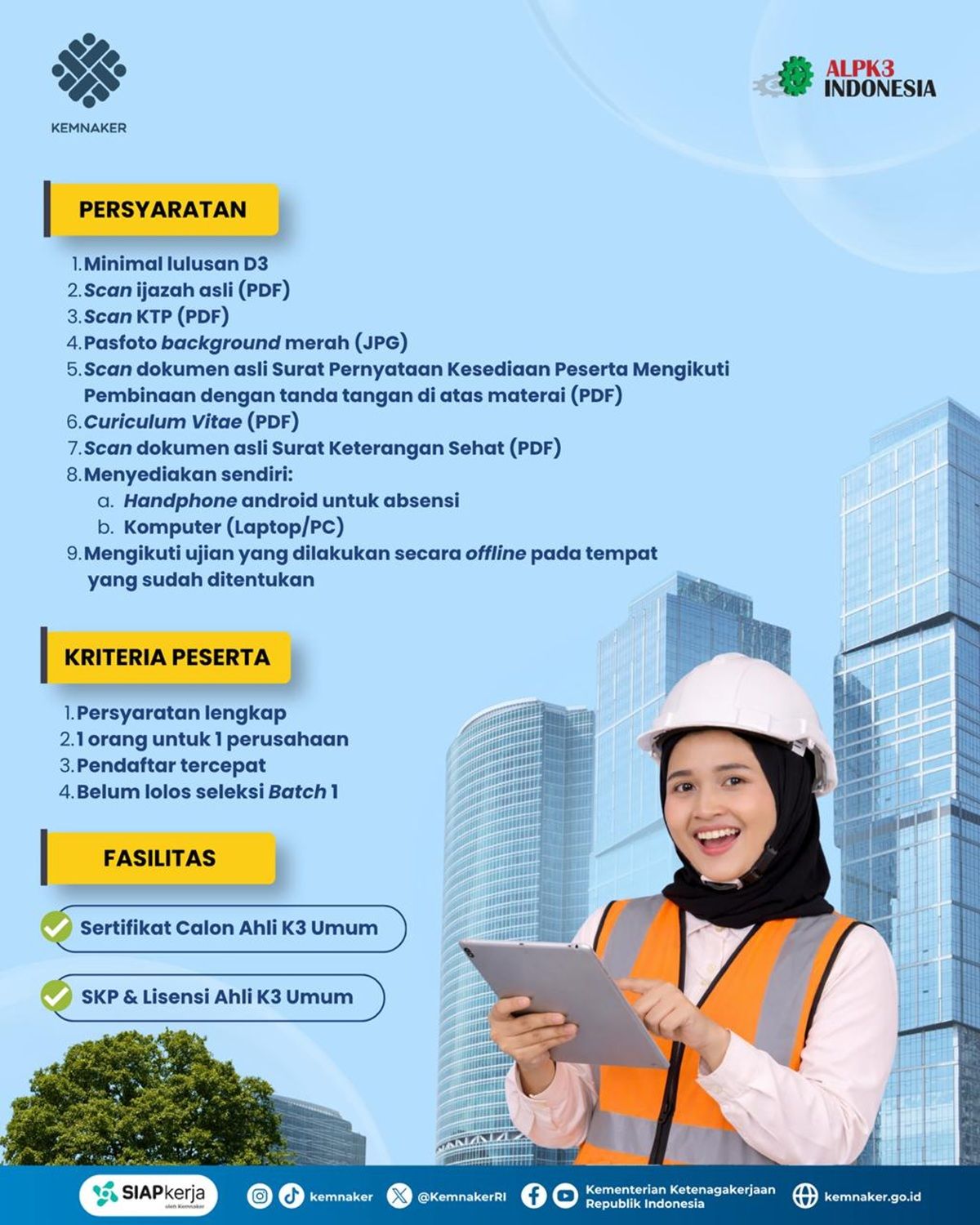 Jangan Telat! Kemnaker Buka Sertifikasi Ahli K3 Batch 2, Pendaftaran Mulai 6 April 2026
