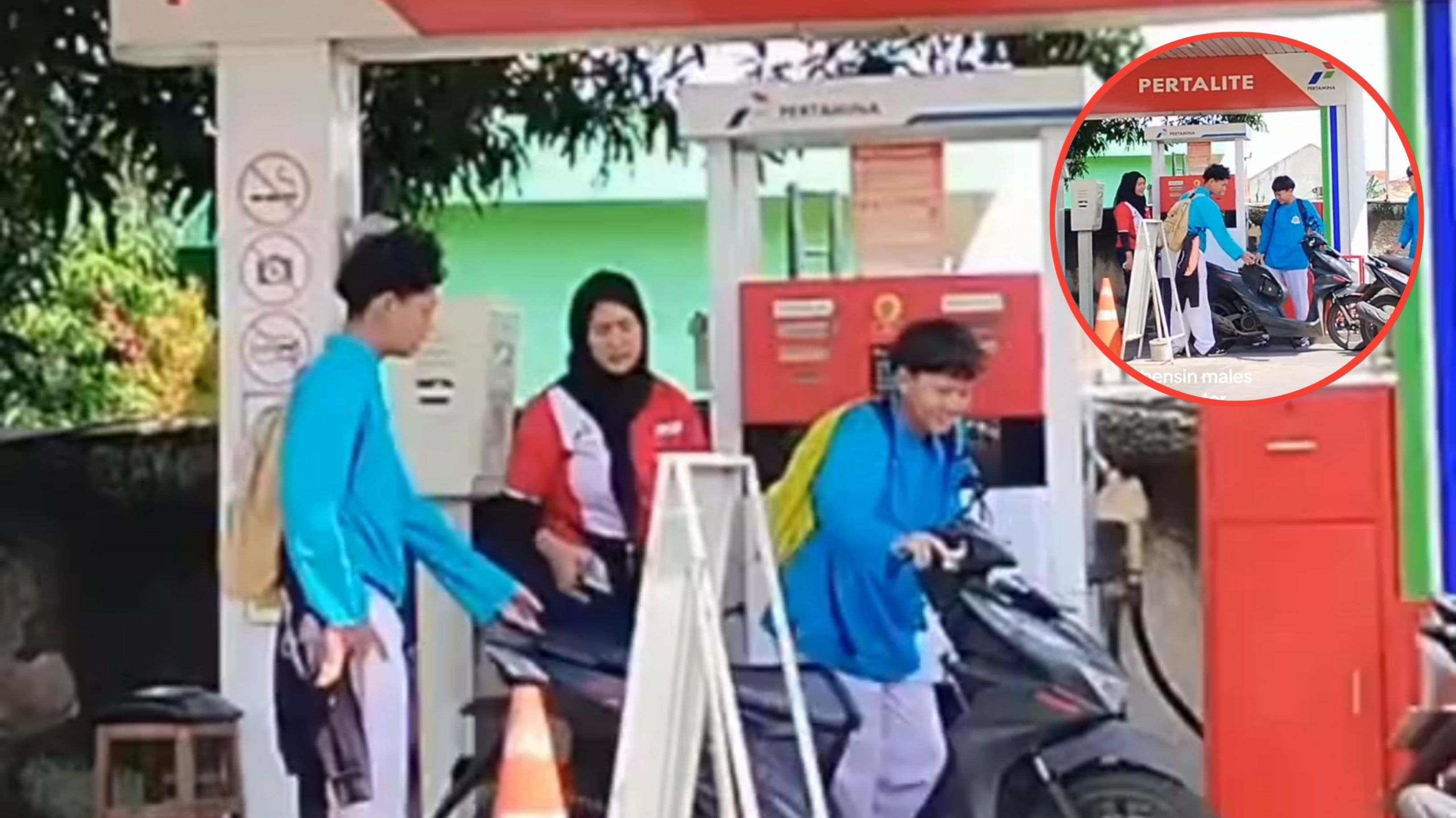 Aksi Unik Dua Cowok saat Isi Bensin di SPBU, Jok Beat Hitam Langsung Dilepas dan Dibuang ke Tanah
