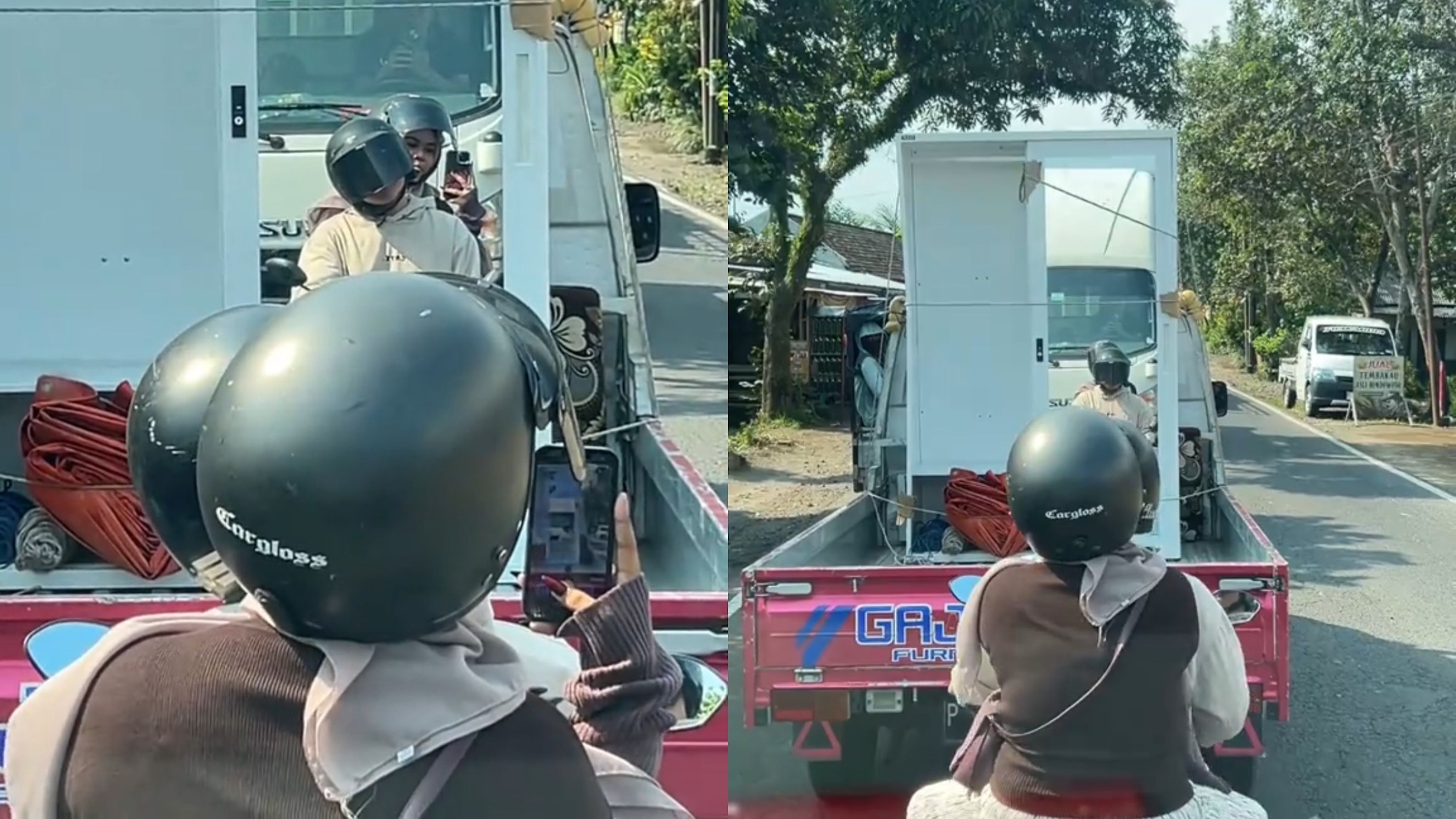 Nekat Mirror Selfie di Jalan Raya, Dua Cewek ini Malah Dikerjai secara Iseng oleh Sopir Truk hingga Kaget