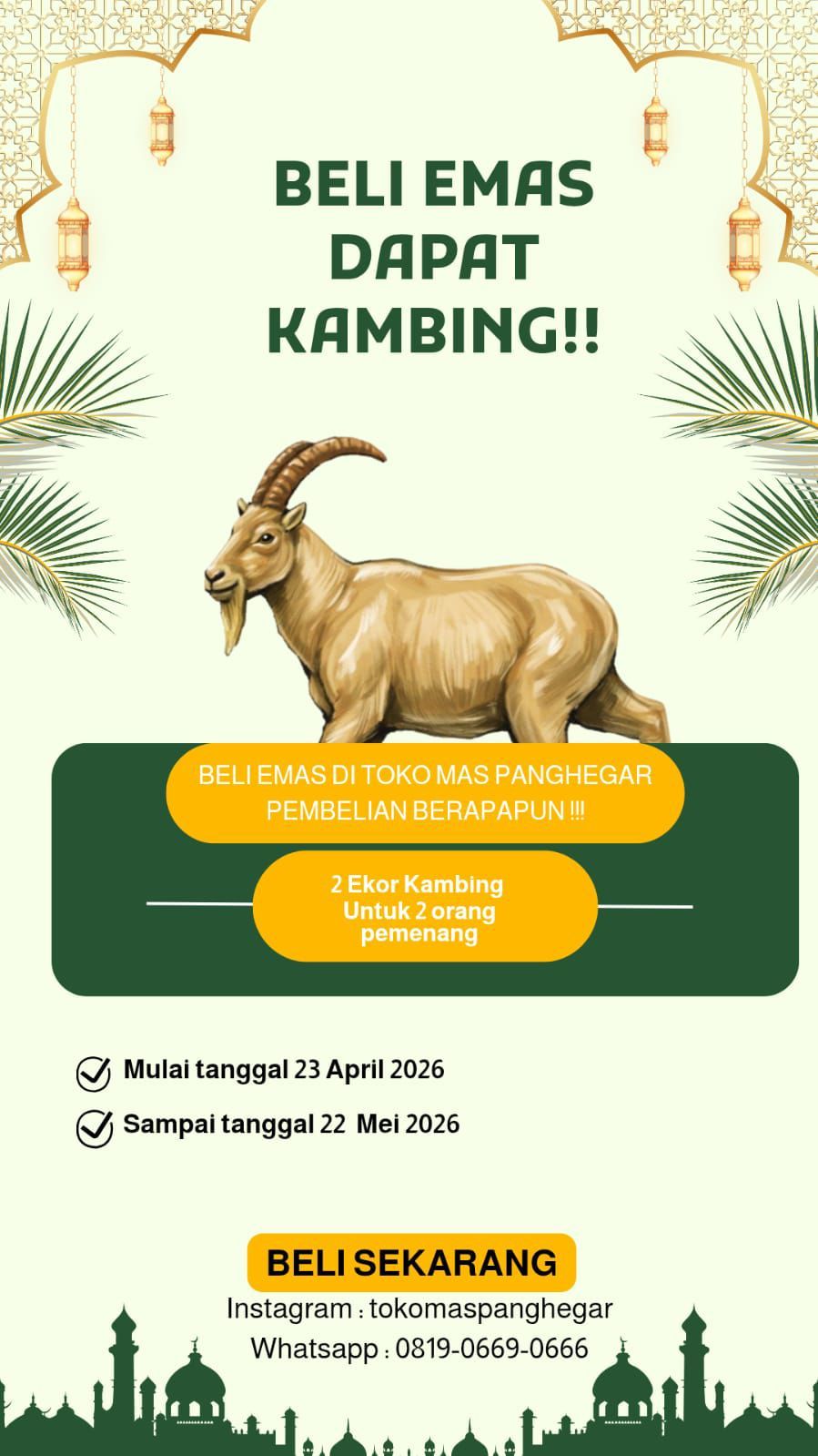 Promo Unik Idul Adha, Toko Mas Panghegar Tawarkan Undian Kambing Qurban