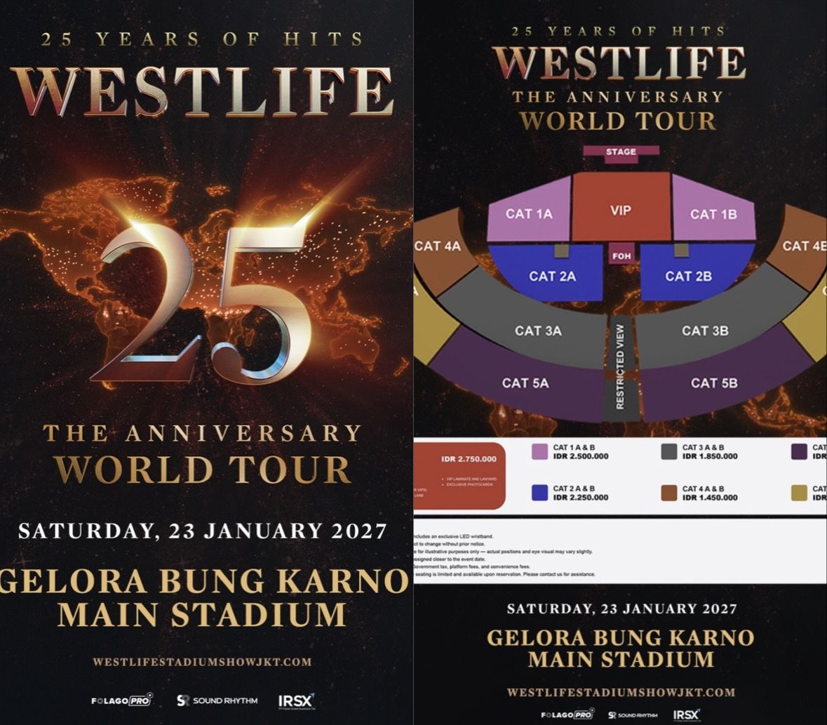 Daftar Harga Tiket Konser Westlife 2027 dan Cara Membelinya