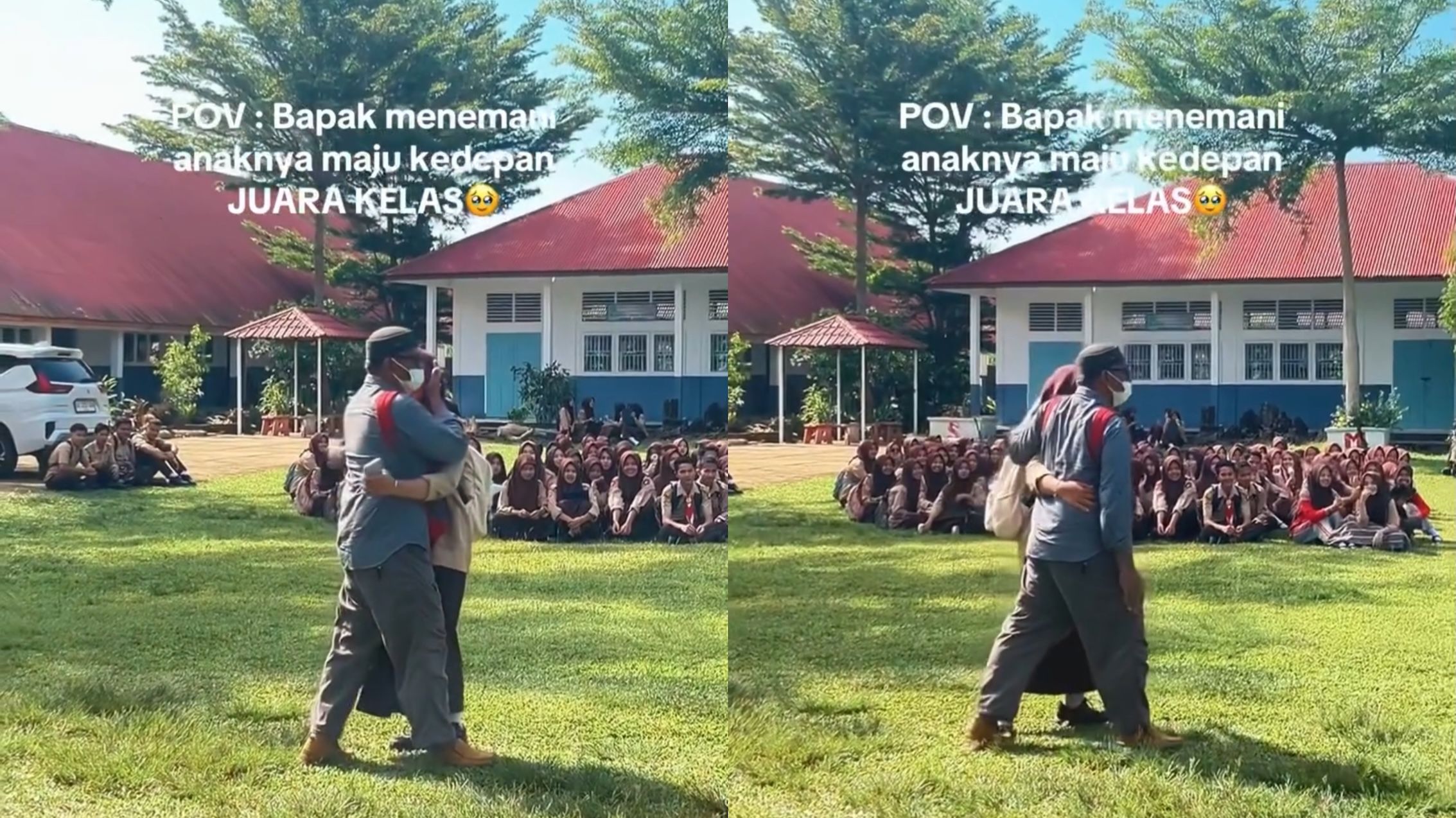 Ayah Ini Jadi Sorotan Saat Dampingi Anaknya Maju ke Depan Ketika Dinobatkan Sebagai Juara Kelas
