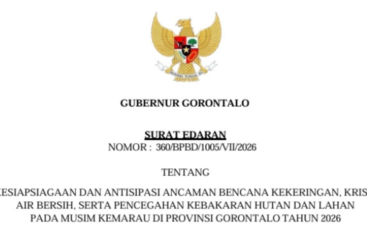 Pemprov Gorontalo Terbitkan SE Siaga Kemarau 2026