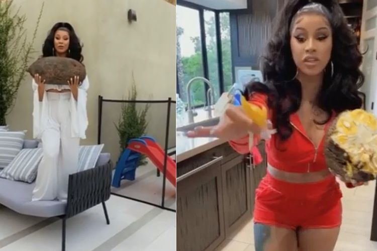 Video Cara 'Brutal' Rapper Cardi B saat Membuka Nangka Bikin Netizen Melongo
