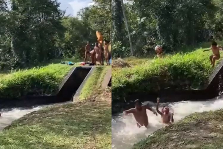 Momen Anak-anak yang Bermain Air di Saluran Irigasi, Bikin Netizen Nostalgia